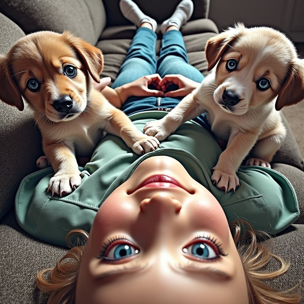 Child with Puppies: Dynamic Photorealistic 8k Image