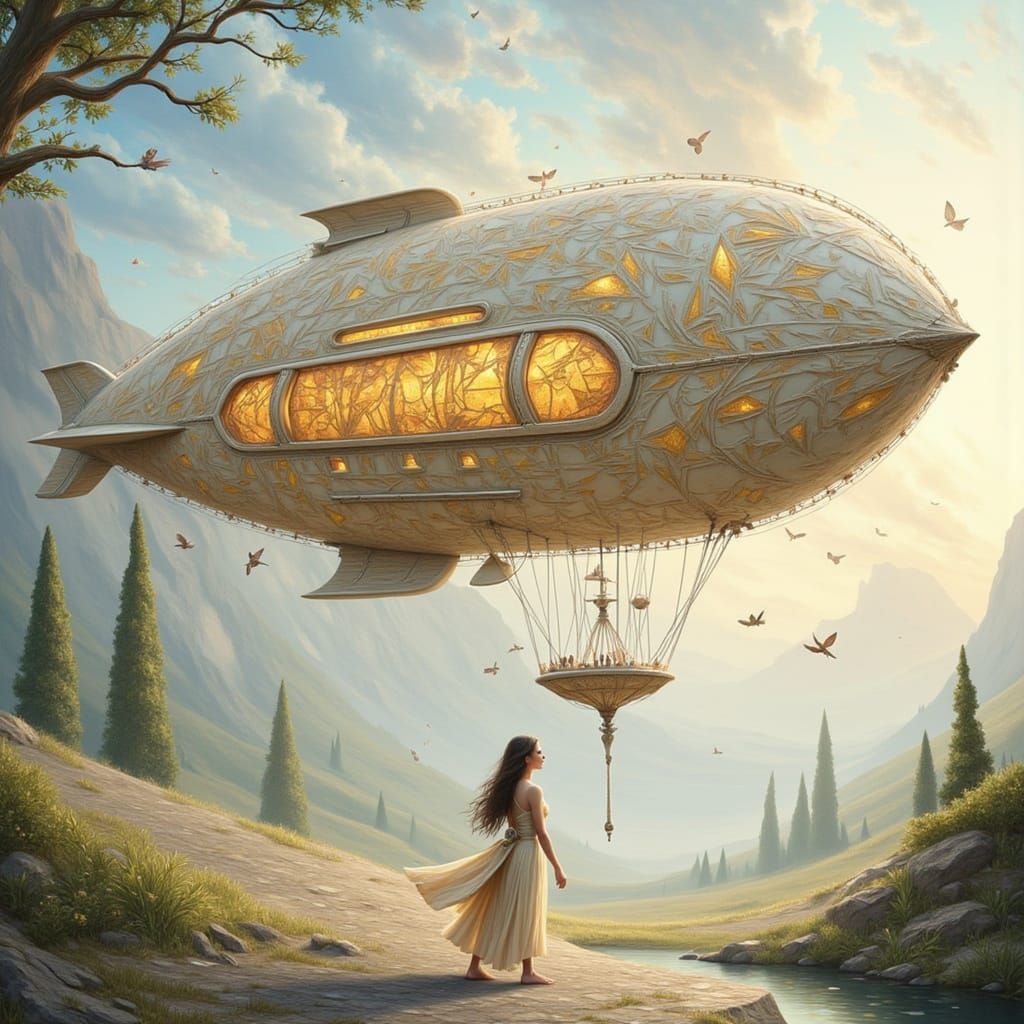 Dreamy Airship Over Enchanted Landscapes