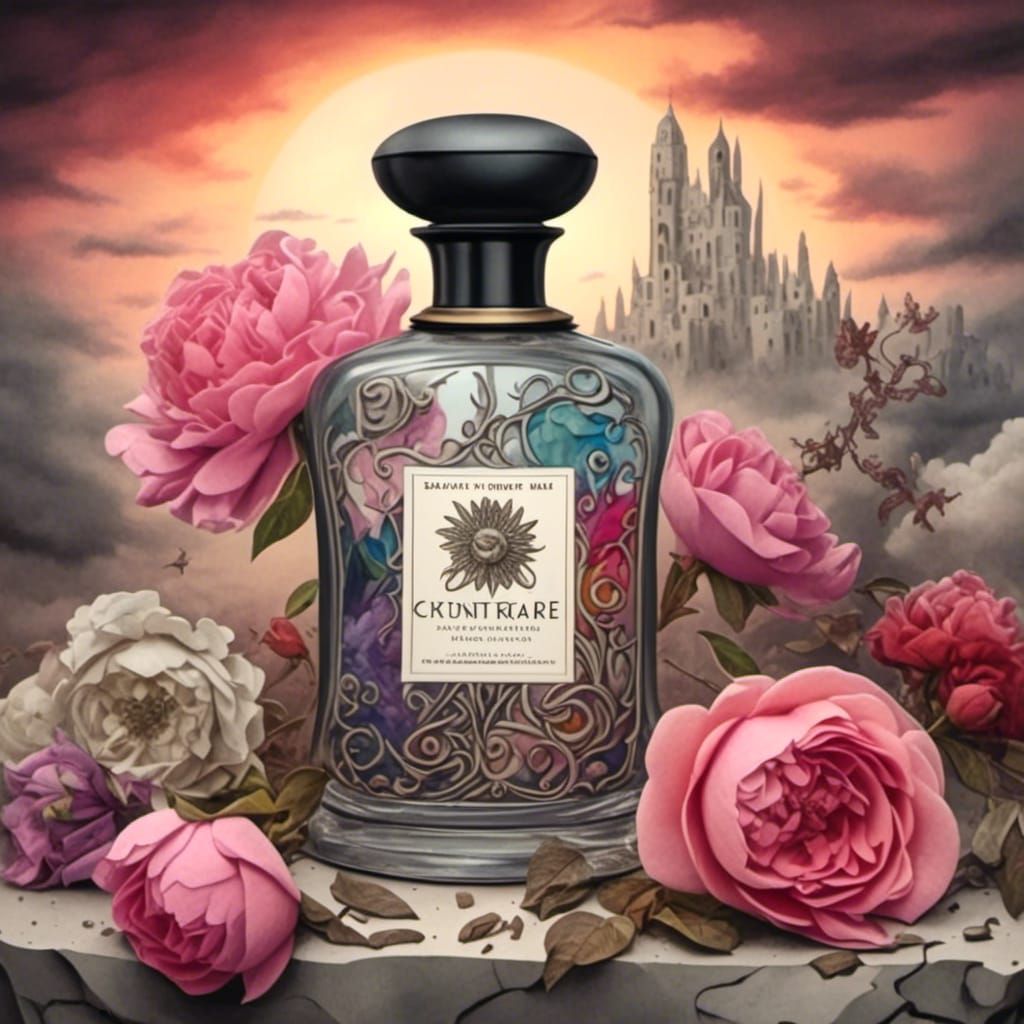 Perfume Bottle with Smoky Roses: Art Photography
