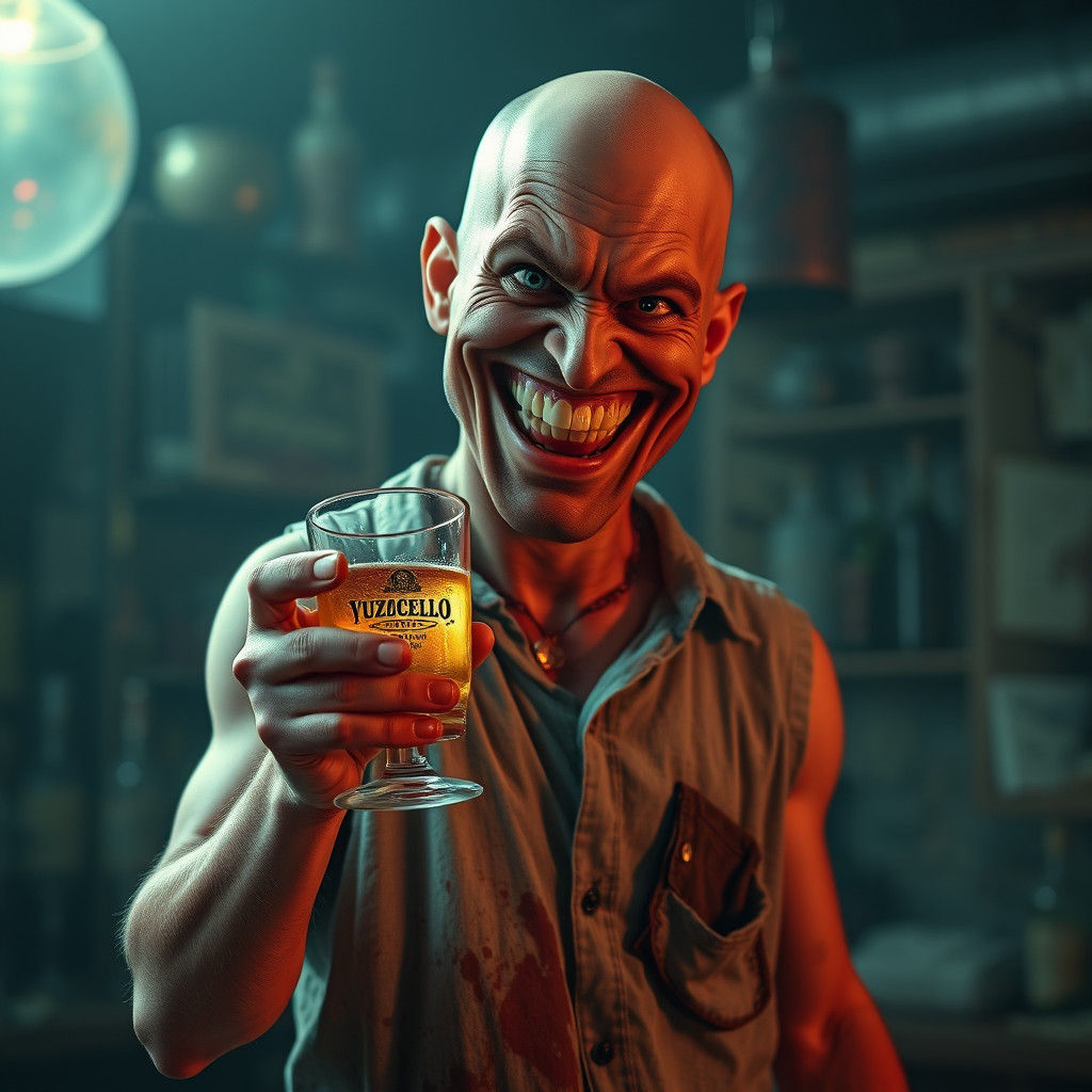 Inebriated Man Doing Headstand, Grinning