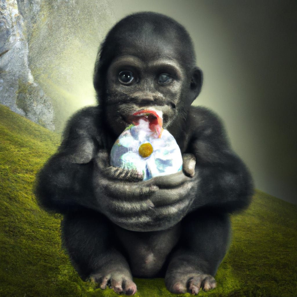 Baby Gorilla Hatching: Matte Painting in Altermodern Style