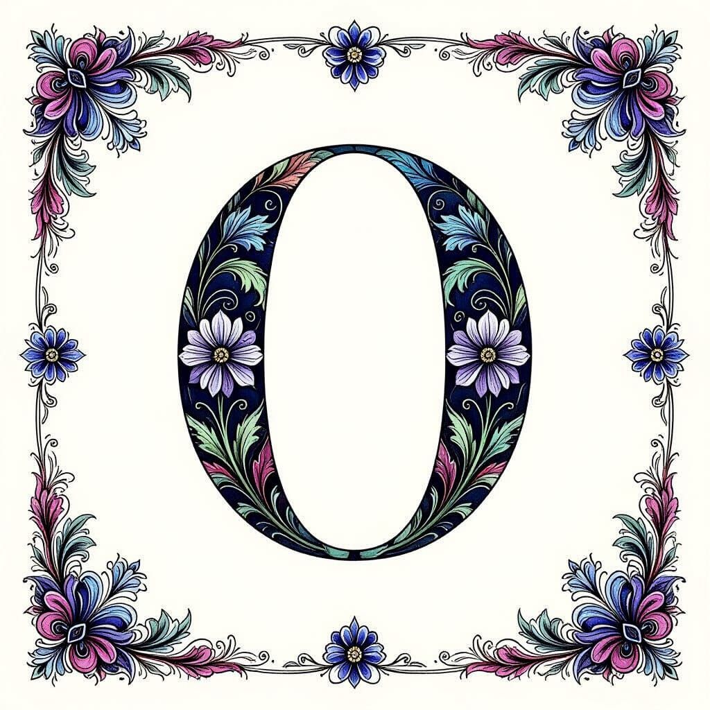 Elegant Capital Letter O with Floral Ink Wash Artistry