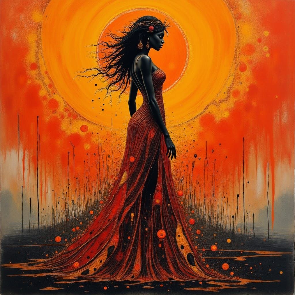 Egyptian Goddess Muse in Burnt Orange Sundown