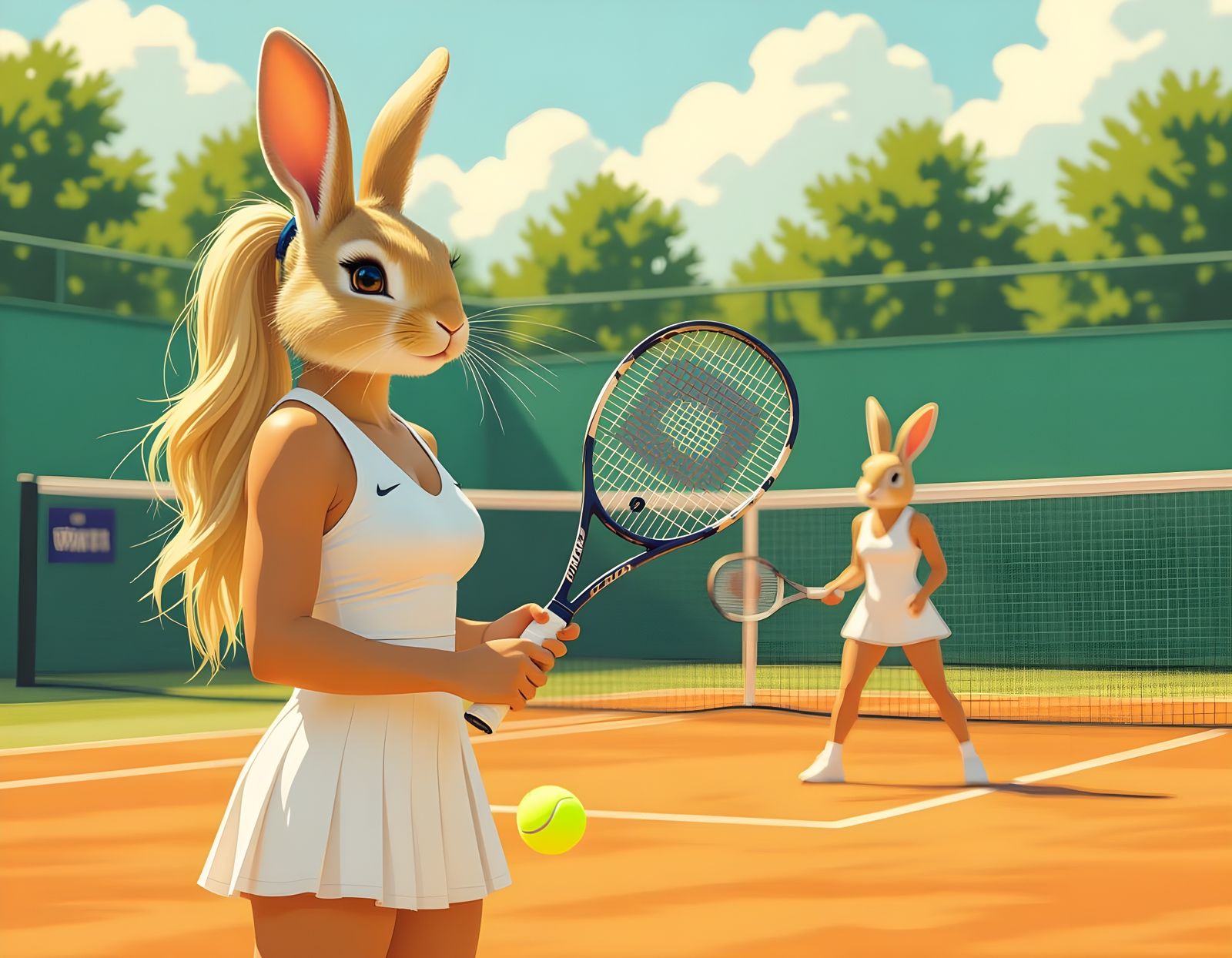Tennis Playing Rabbit in Art Nouveau Style