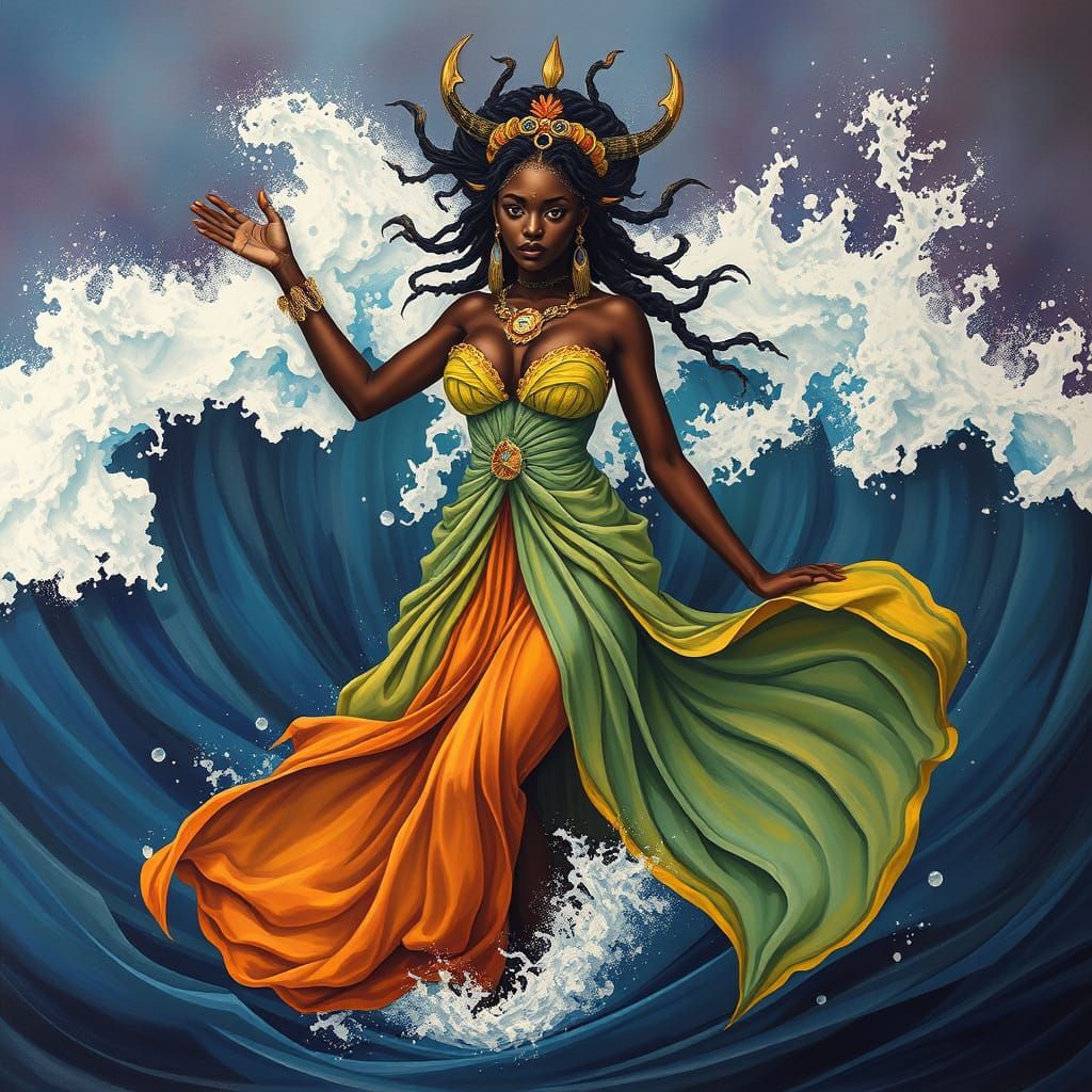 Yemaya: Dark Goddess of the Ocean, in Afrofuturism Style