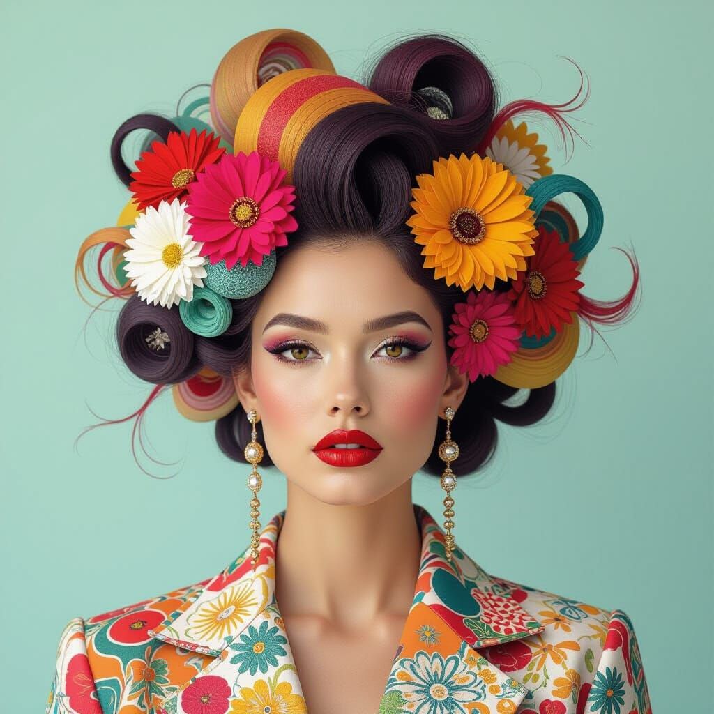 Woman with Eclectic Hairstyle in Surreal Style