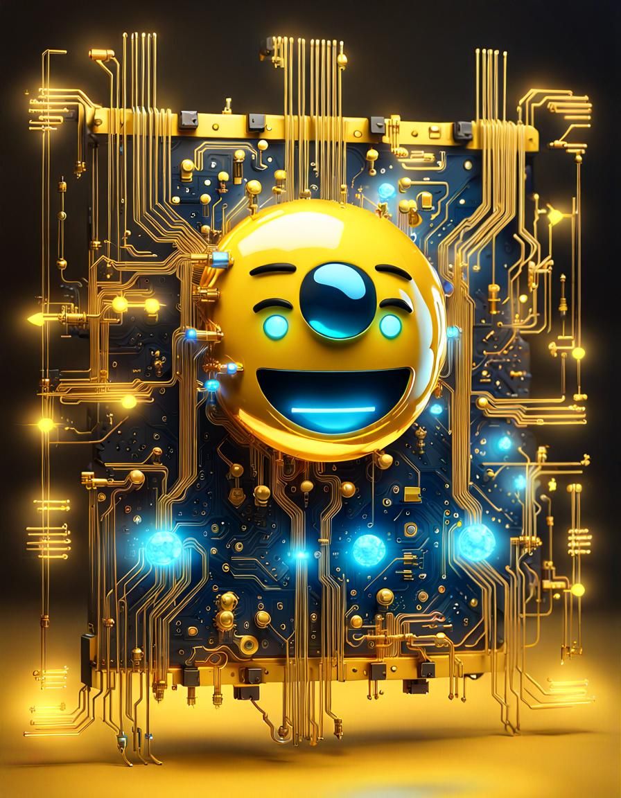 yellow emoji glowing circuit board