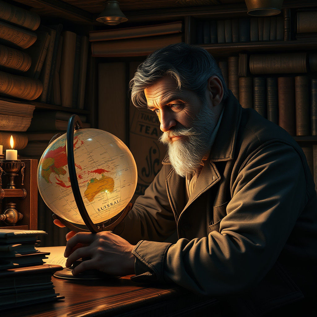 Italian Merchant With Globe in Oil Painting Style