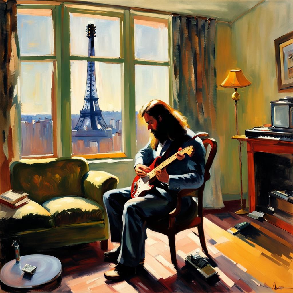 Impressionistic Guitarist in Sunlit Room