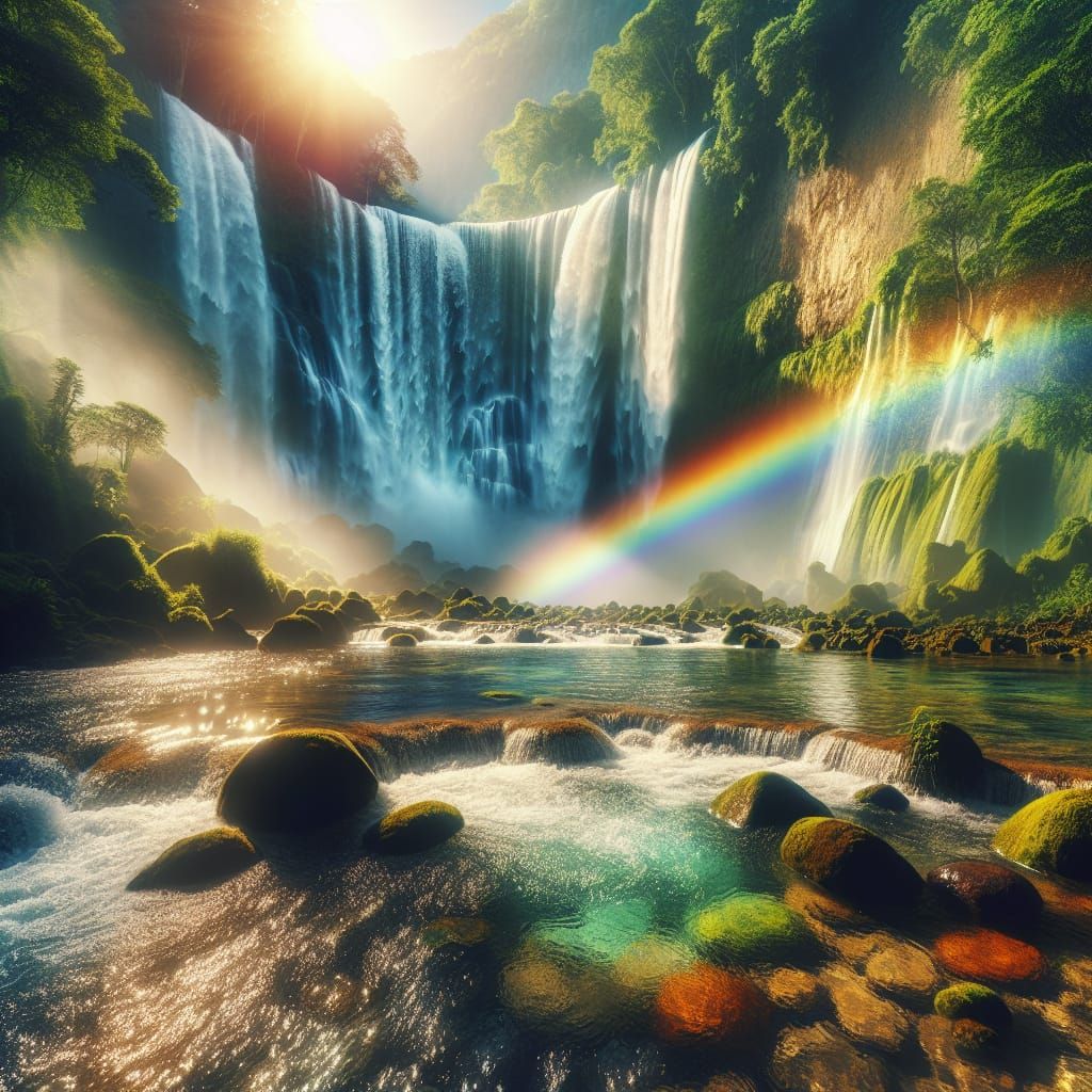 Rainbow Cascade in Lush Paradise