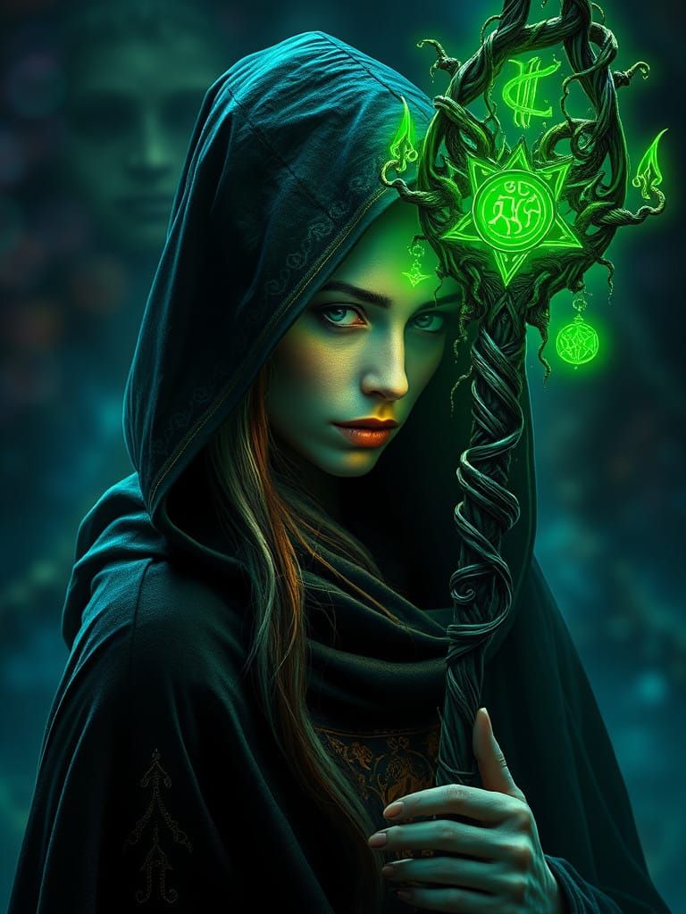 Dark Earth Elemental Witch in Mystic Hooded Robe