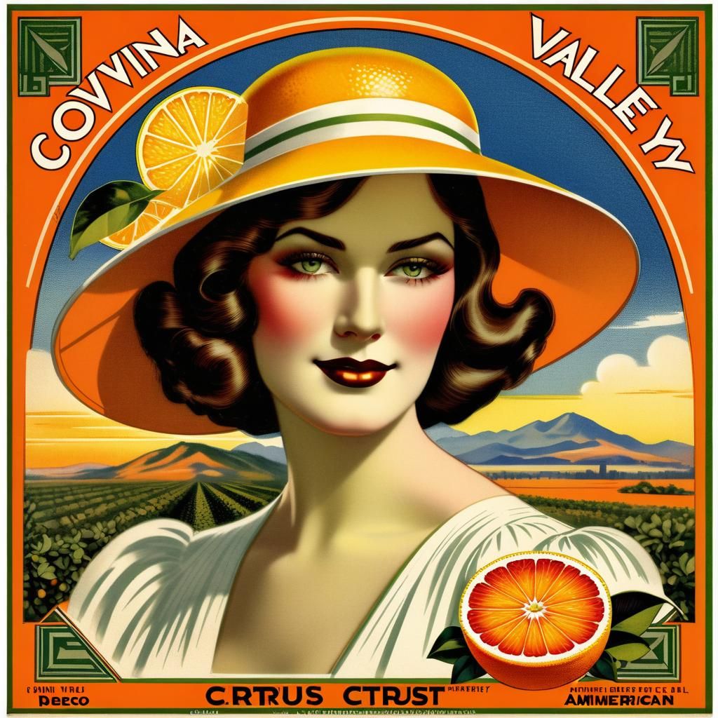 Covina Valley Citrus Label with Art Deco Woman