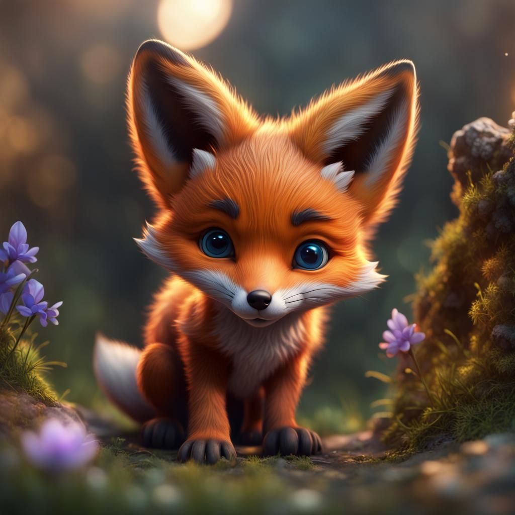 Cute Fox Cub: Fantastical Detailed Matte Painting