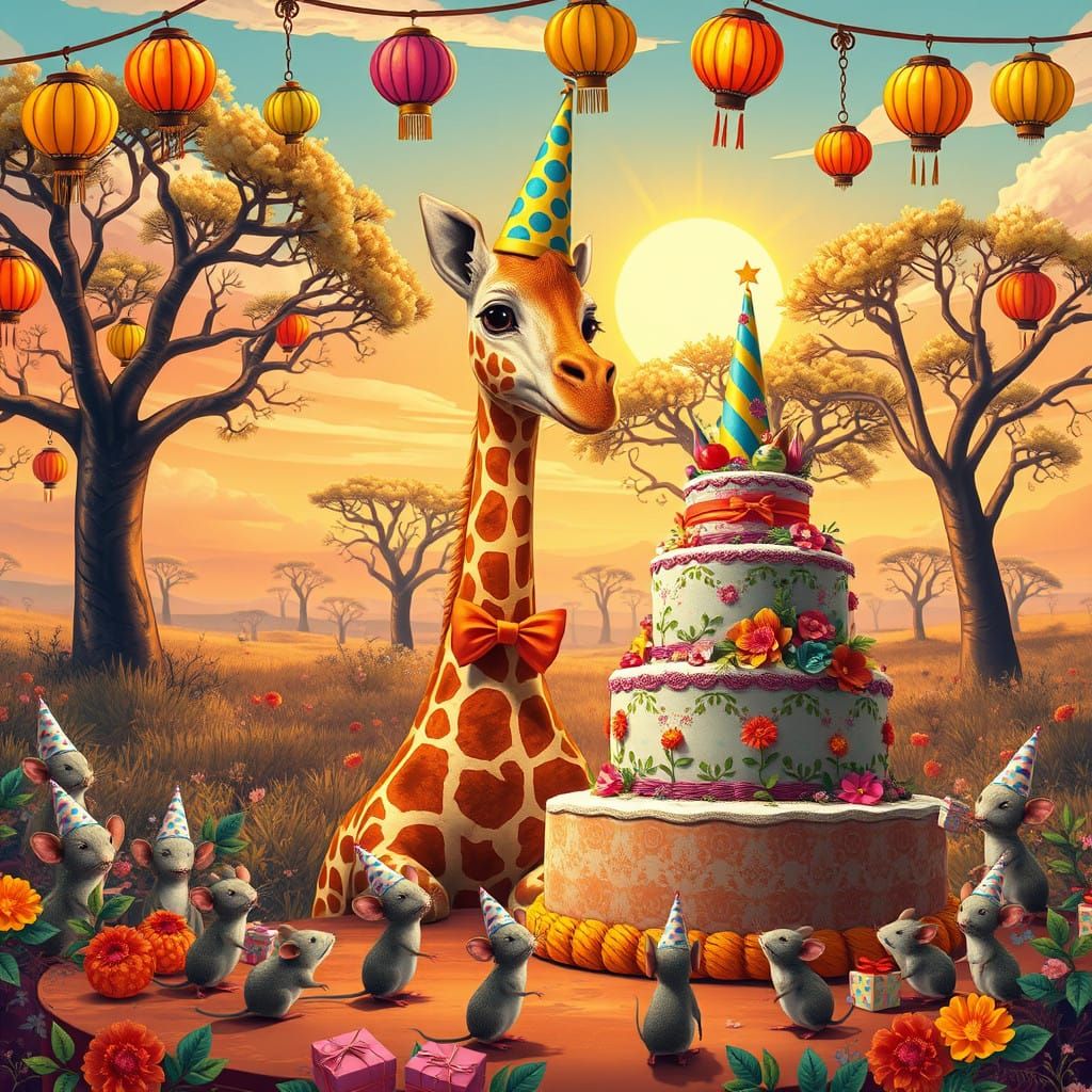 Whimsical Giraffe Birthday Celebration in Vibrant Savannah