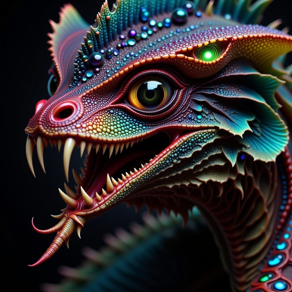 Demonic Reptilian Goddess with Rainbow Scales