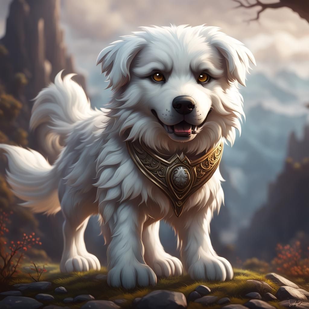 Chibi Great Pyrenees Hellhound Fantasy Art
