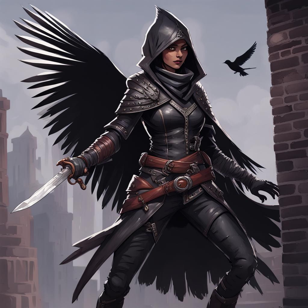 Aarakocra Assassin Perched on Rooftop with Dagger