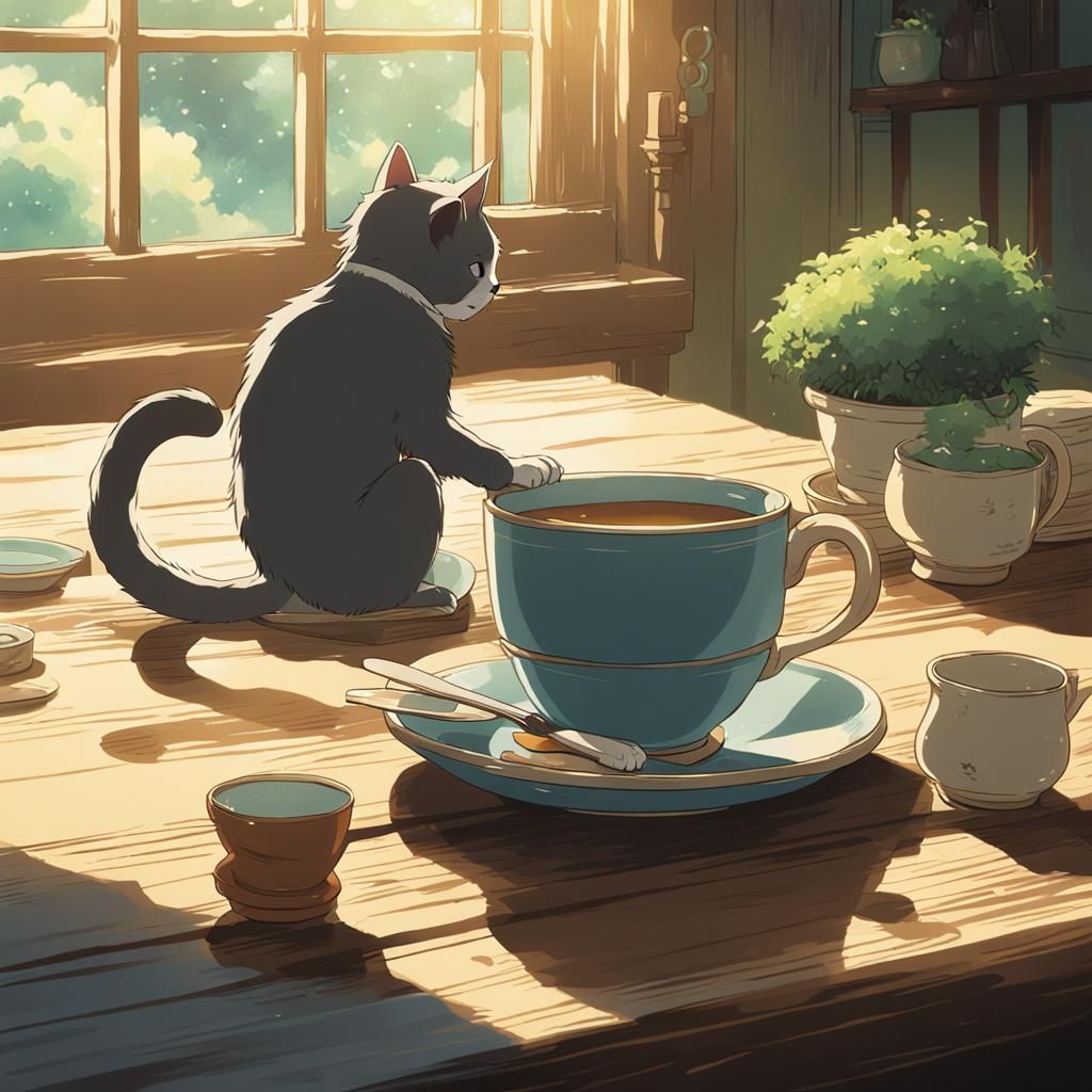 Cat Mischief in Anime Style, Studio Ghibli Inspired