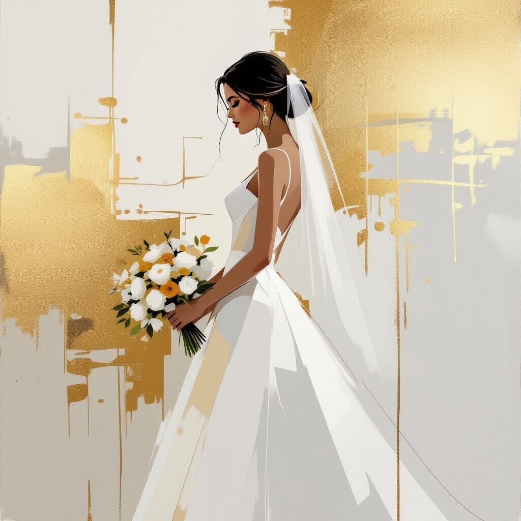 Abstract Bride in White and Gold