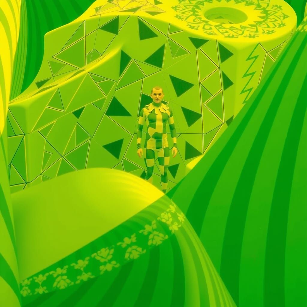 Harlequin Figure Blends into Geometric Maze