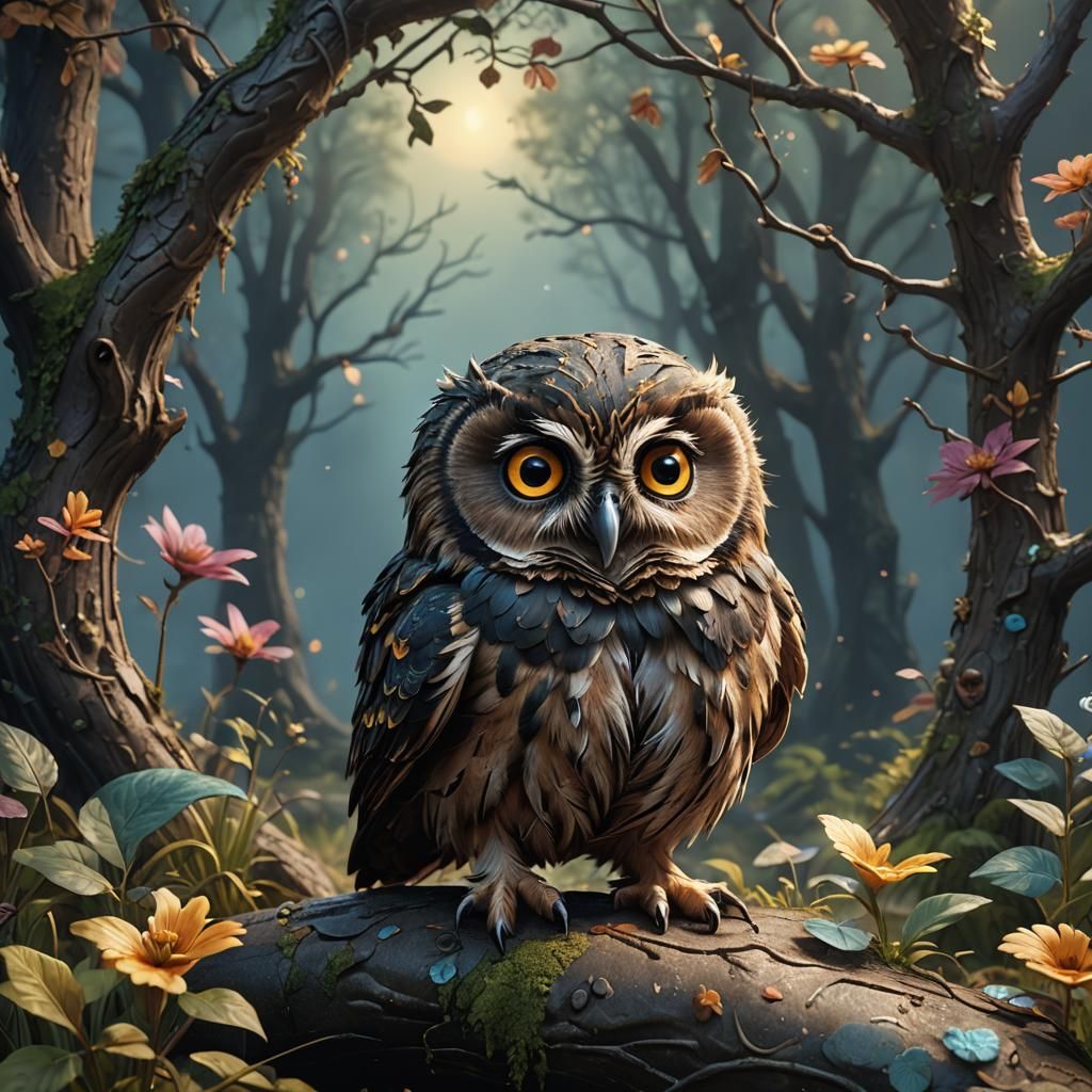 Crying Owl: Detailed Matte Painting in Deep Color