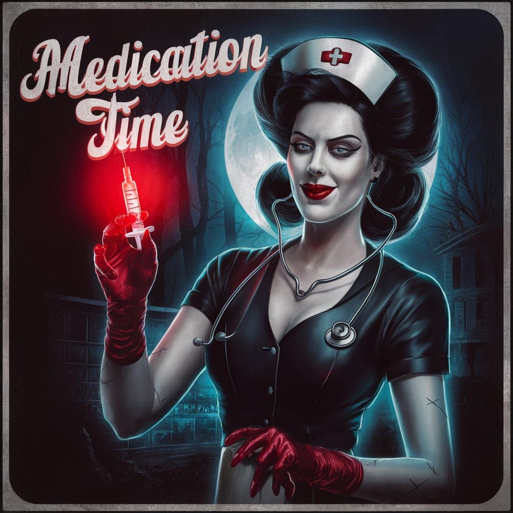 Gothic Nurse with Syringe in Haunted Hospital