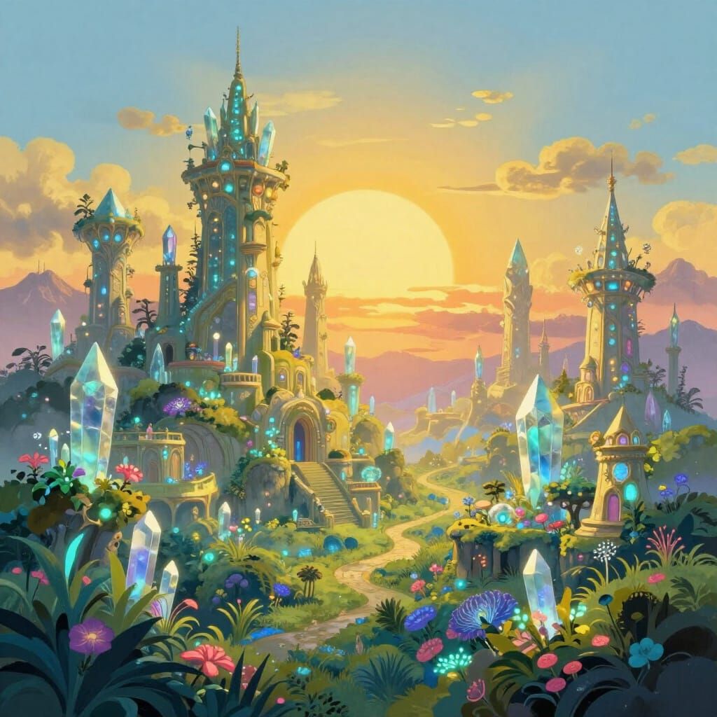 Ethereal Lemuria City at Sunset