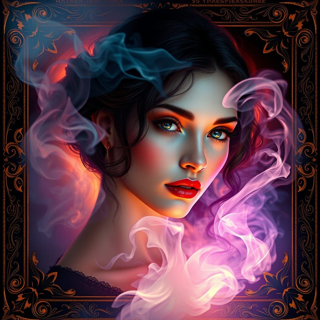 Mysterious Woman in Smoky Aura Art Nouveau Portrait