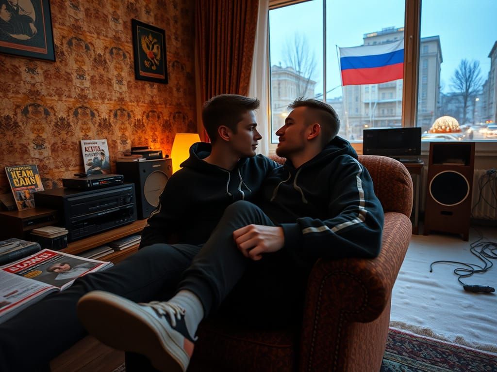 Winter Nostalgia in 80s Russia: Tender Moment Between Friend...