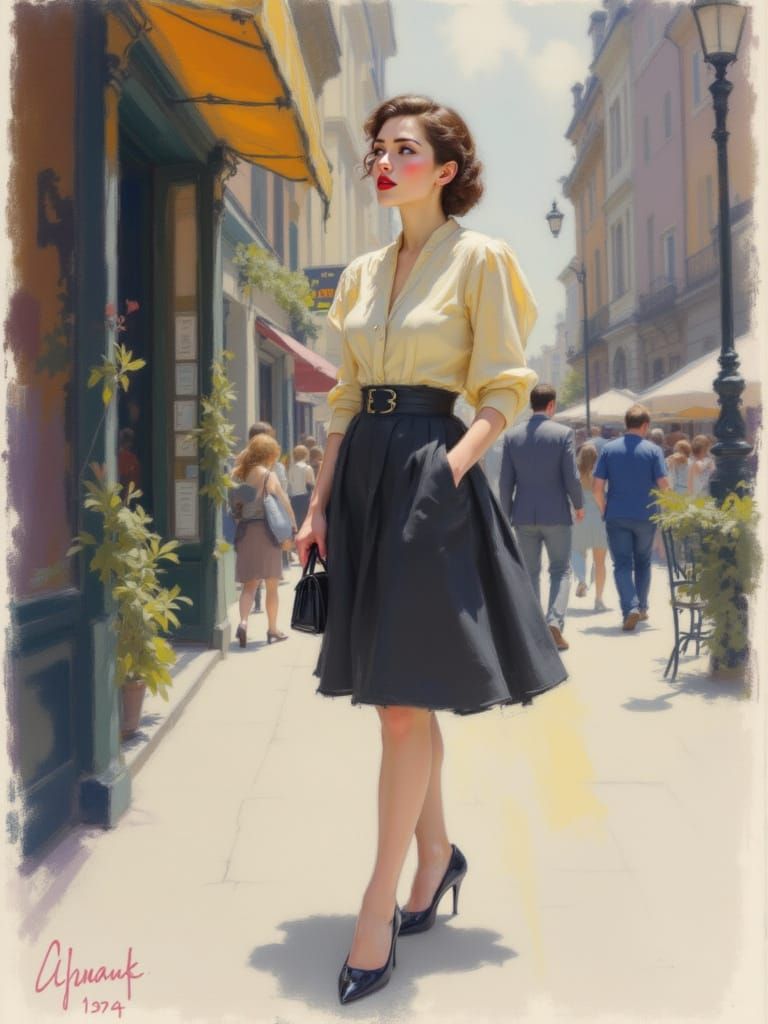 1950s Pin Up Woman With Crimson Lipstick