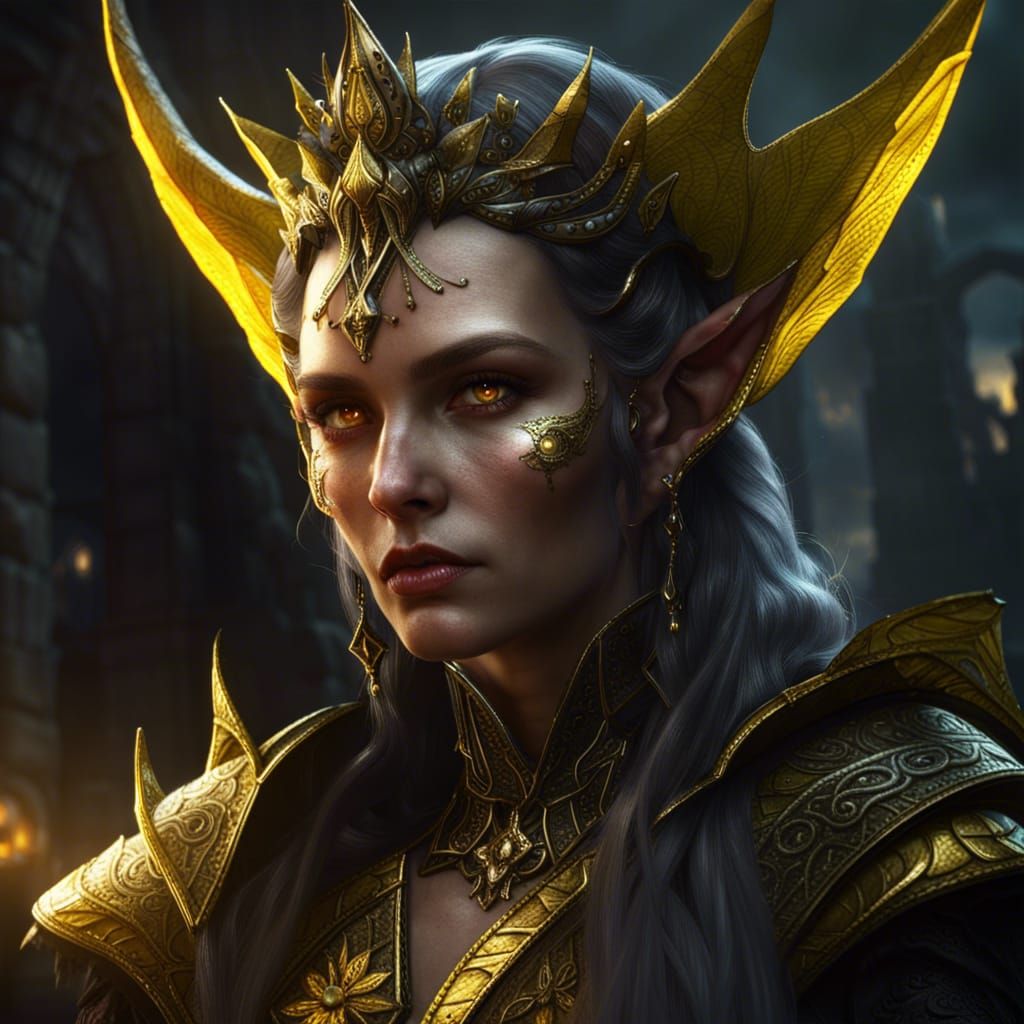 Elf Queen with Yellow Eyes: Dark Fantasy Art