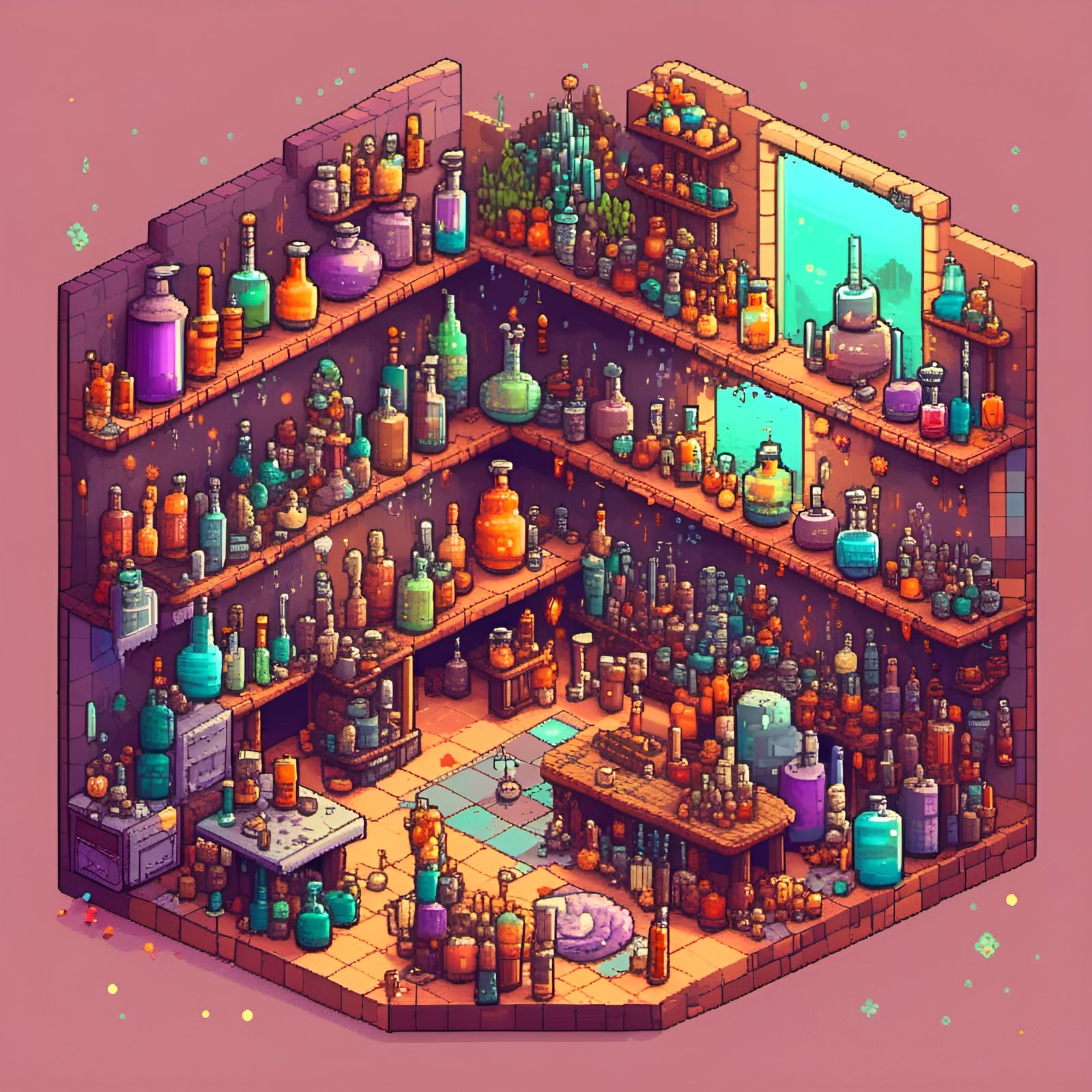 Pixelated Potion Brewery in Isometric Pixel Art