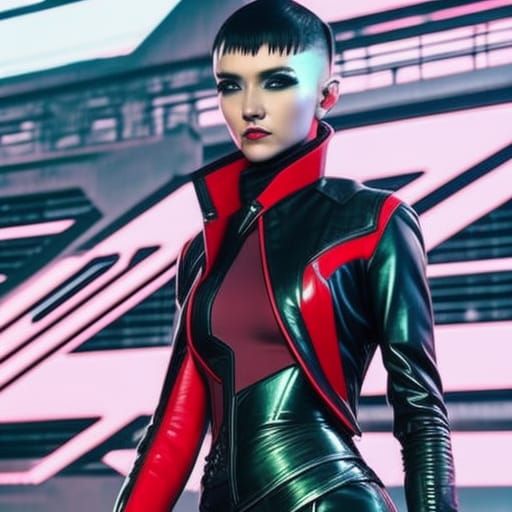 Cyberpunk Vampire Girl with Red Leather Jacket