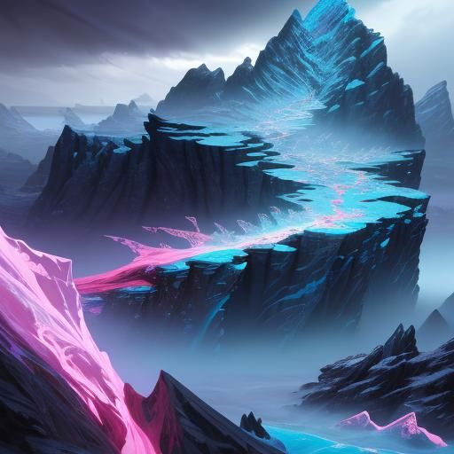 Winter Mountain Scene on Parchment in Maximalist Style