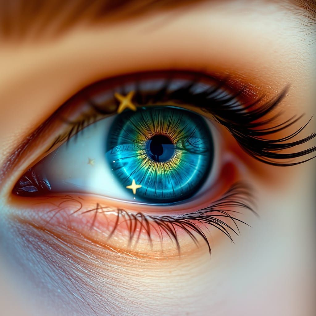 Hazel Eye with Stardust Sparkle, in Art Nouveau Style