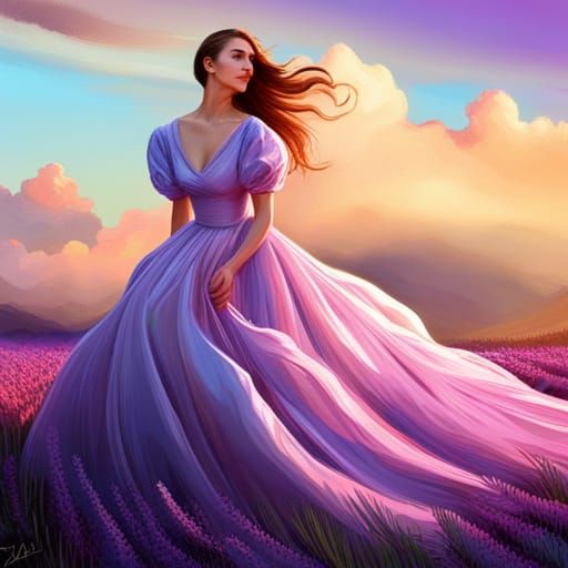 Lavender Gown: Hyperrealistic 3D Digital Art