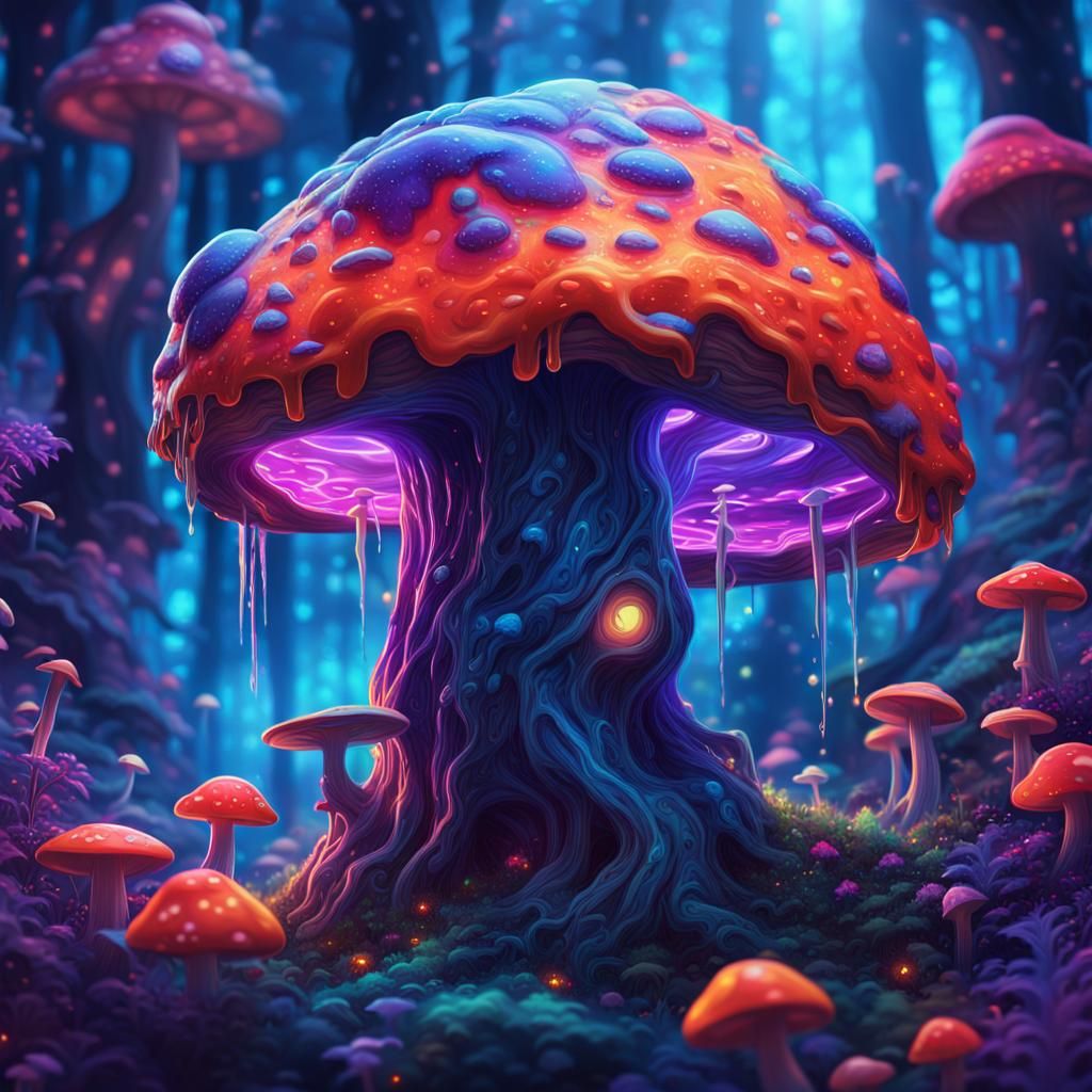 Psychedelic Slime Character in Dreamlike Forest