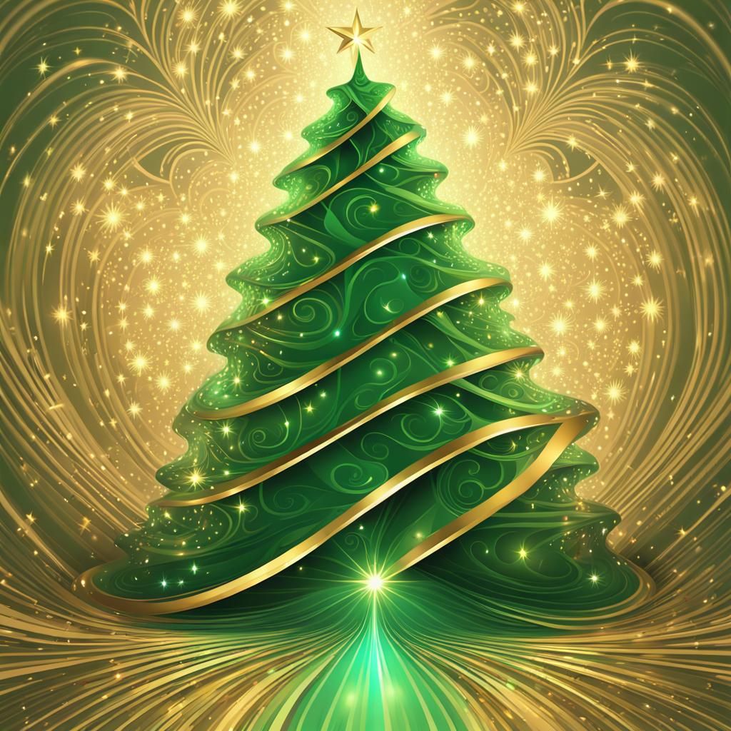 Christmas Tree with Holographic Star in Fractal Style