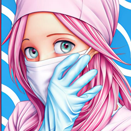 Adorable Surgical Nurse in Anime Key Visual Style