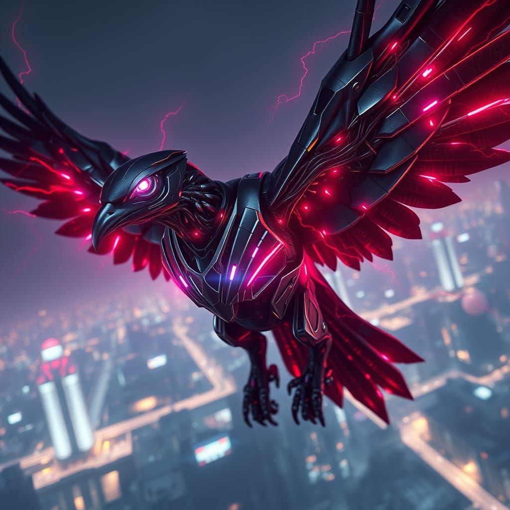 Metallica Raven Robot Soars Over Cityscape at Night