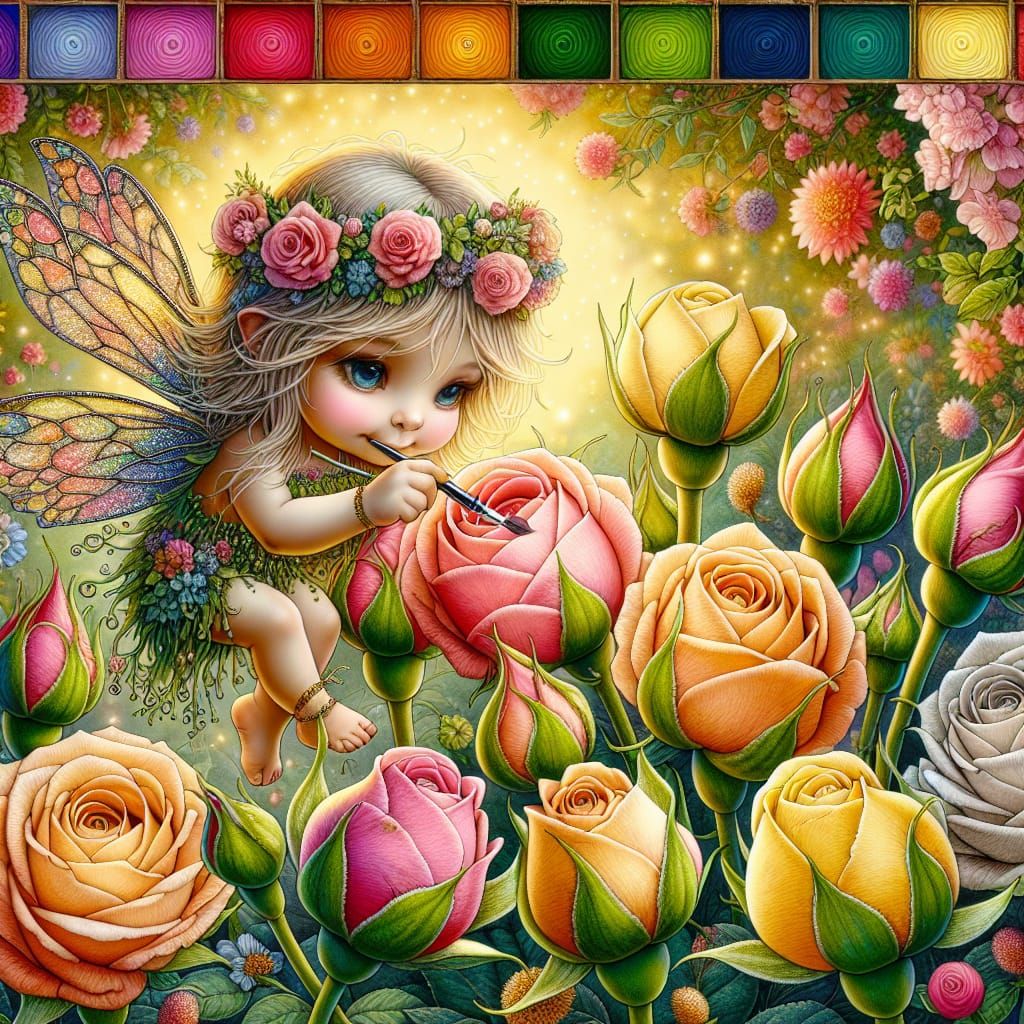 Enchanting Flower Fairy Painting Rose Buds