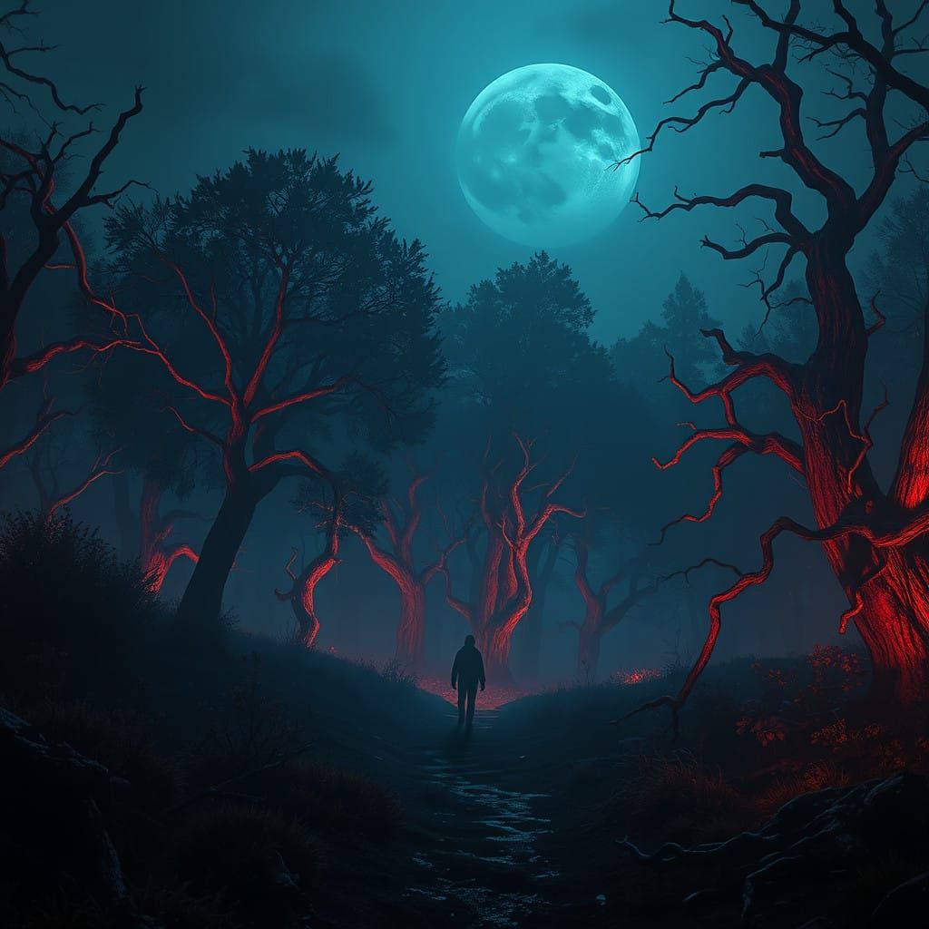 Eerie Mystic Landscape with Lone Figure, Inspired by Strange...