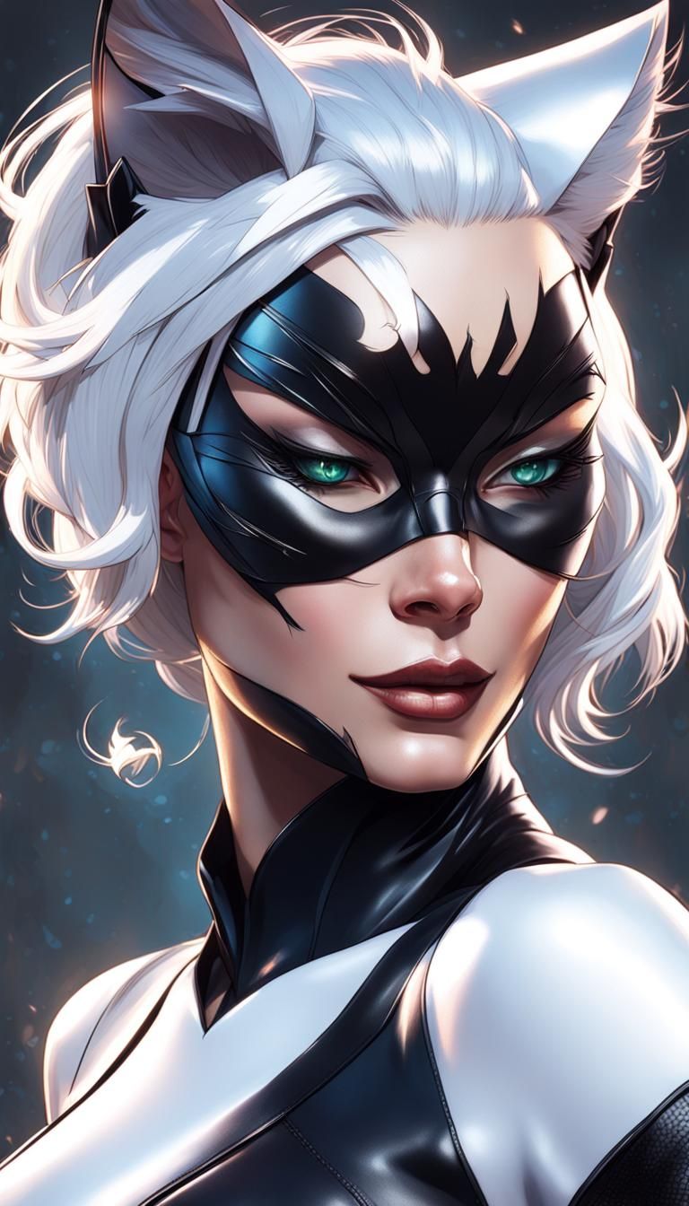 Black Cat Suit Portrait in Hyperdetailed Style