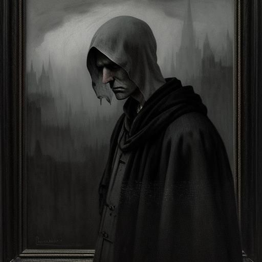 Eerie Figure in Dark Landscape as Surrealist Painting