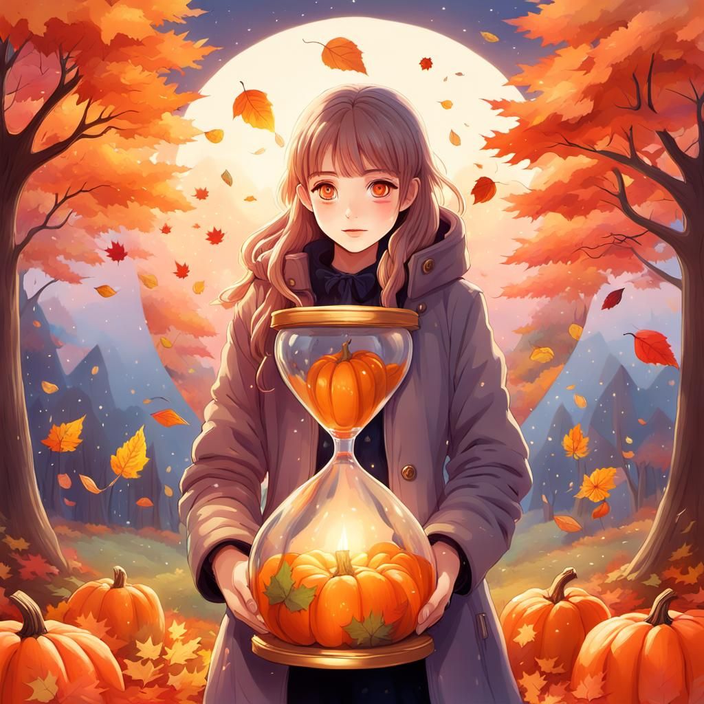 Anime Woman with Pumpkin in Hourglass