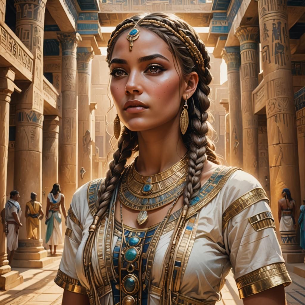 Egyptian Priestess in Ancient Temple, Fantasy Concept Art