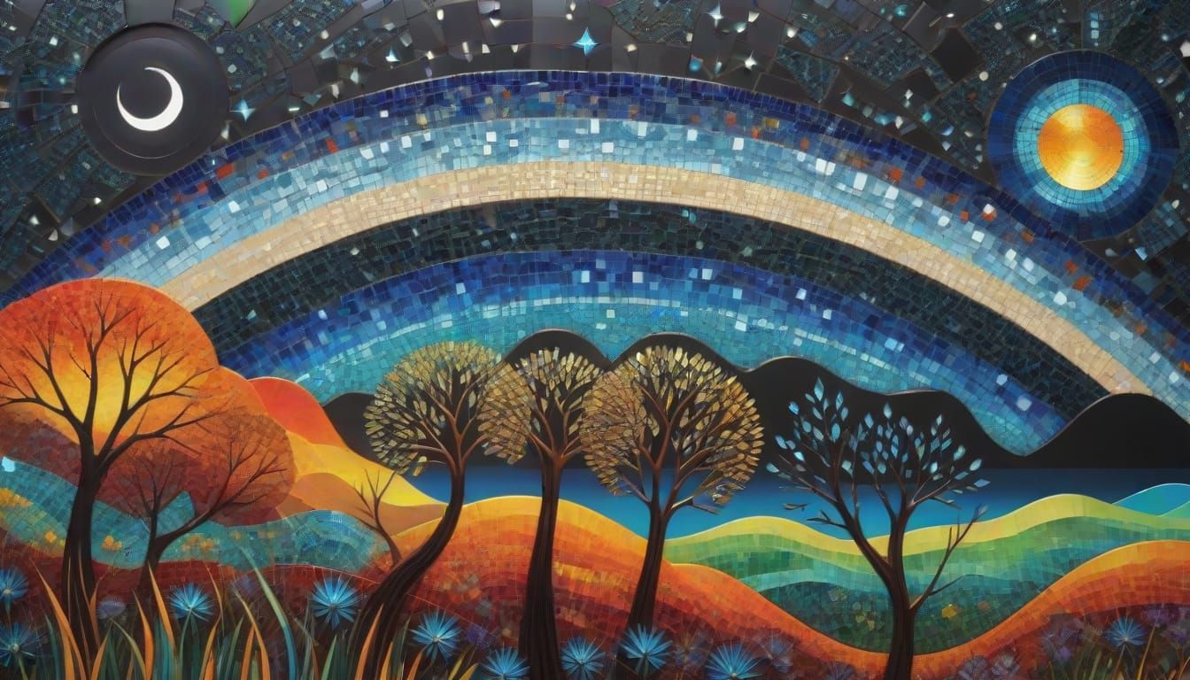 Vibrant Gemstone Mosaic Art in Iridescent Hues