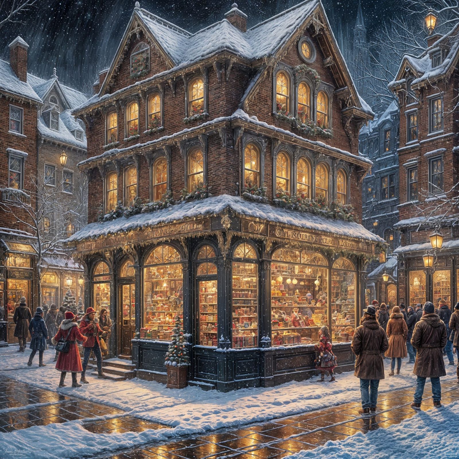 Victorian Candy Shop at Christmas in Kinkade Style