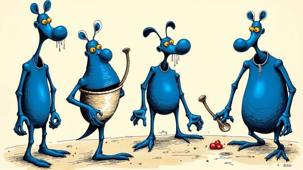 Blue Meanies in Toulouse-Lautrec Style