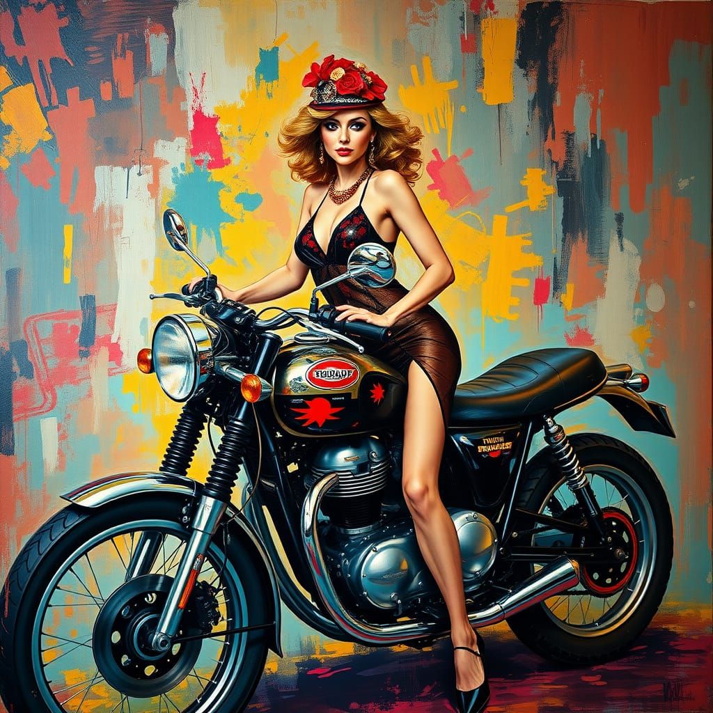 1920s Lady with Motorcycle in Abstract Expressionism
